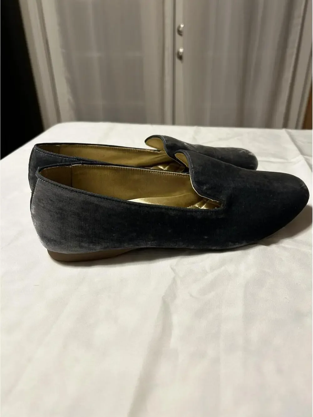 Birdies Sz 10 The Starling Charcoal Velvet Slip On Loafers Slippers Quilted